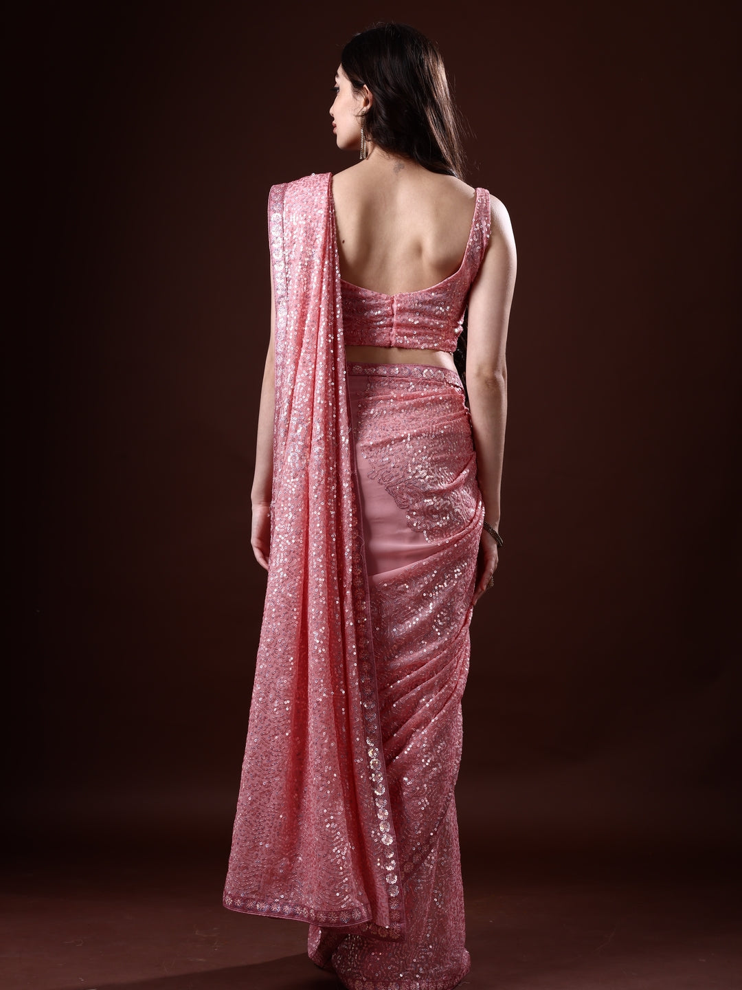 Pink Paisley Polyester Saree | Indian Sarees Elegance