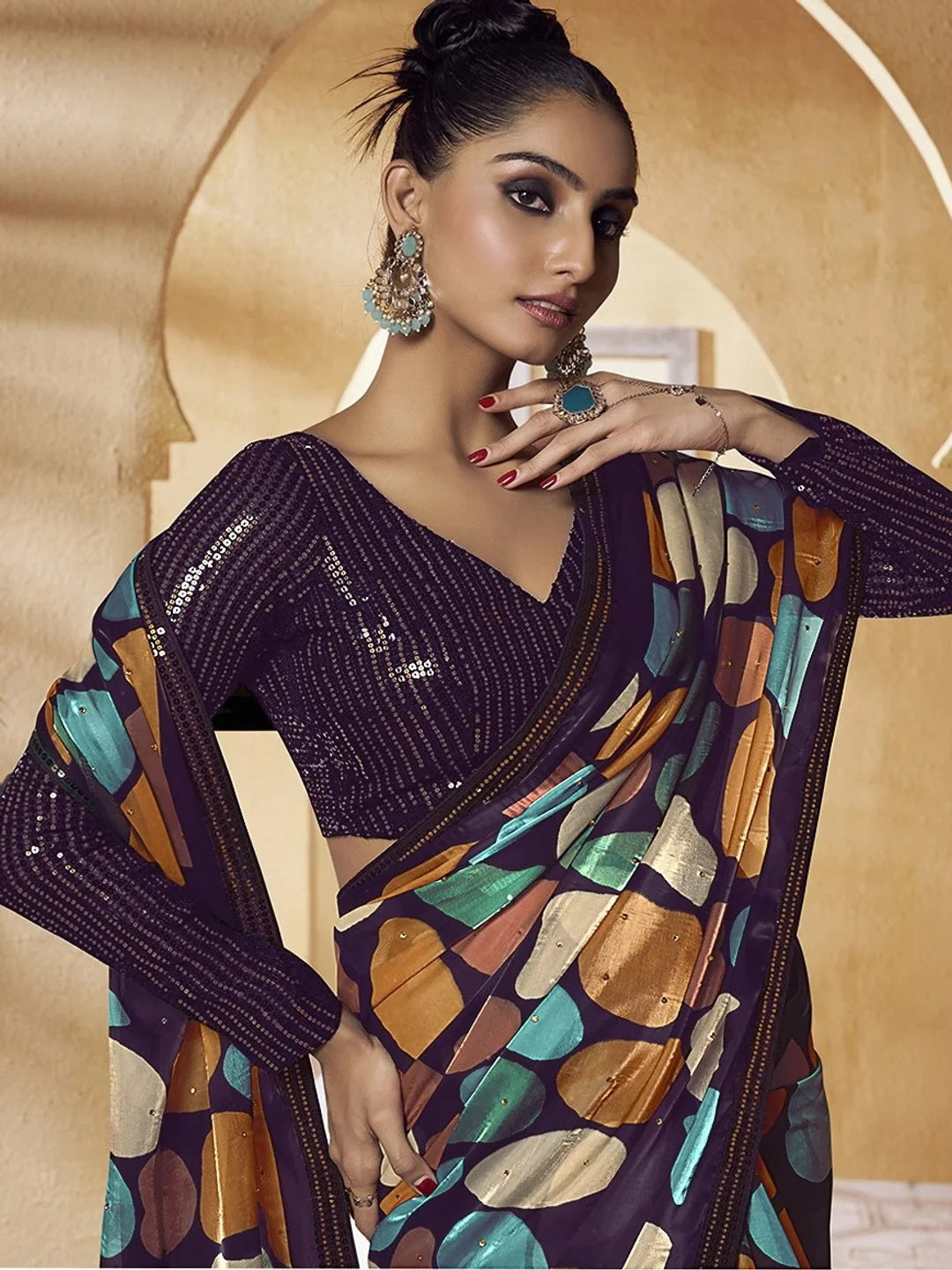 Multicolor PolySatin Indian Saree - Elegant Ethnic Fashion