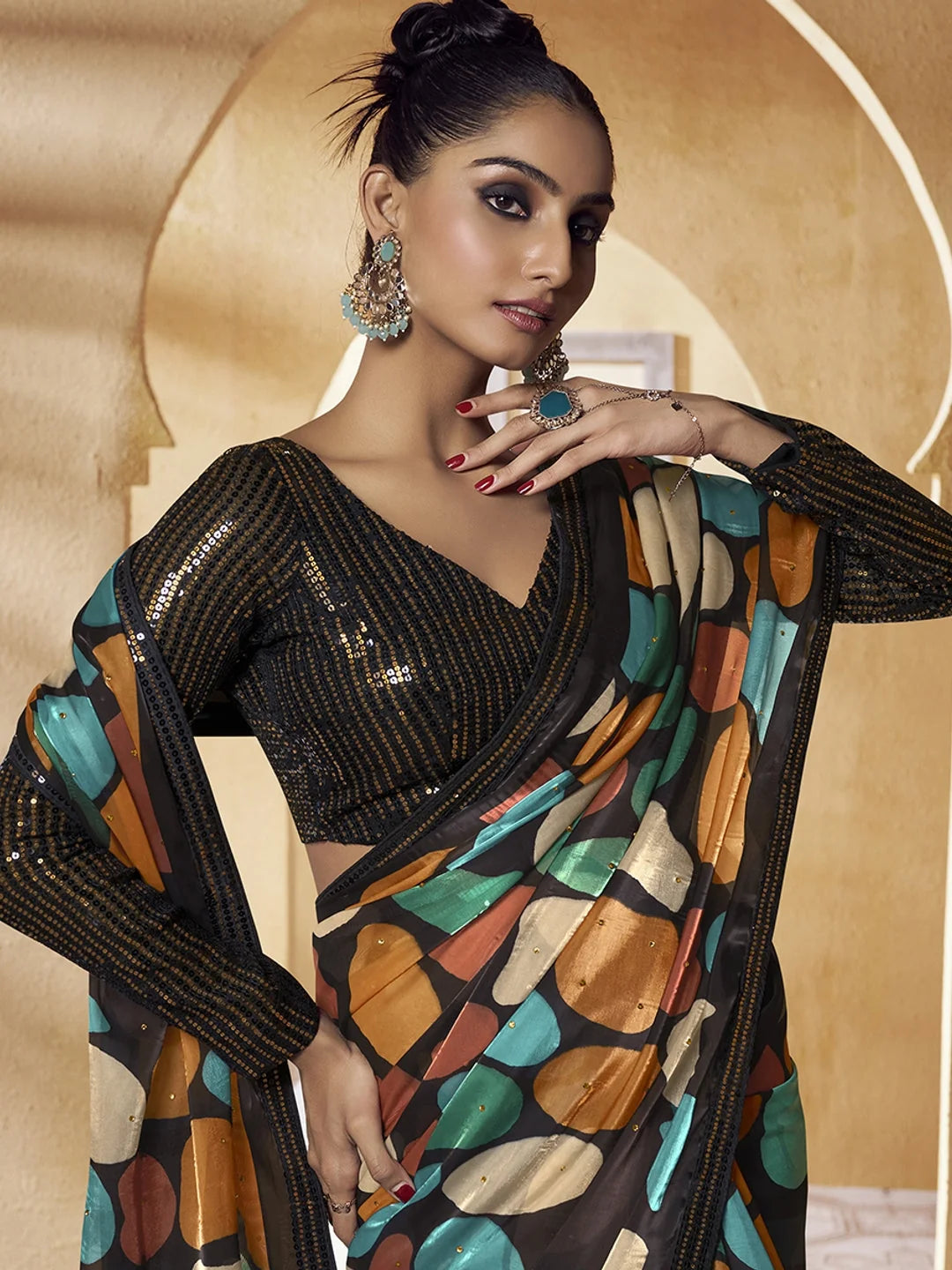 Multi Color PolySatin Saree | Designer Sarees India