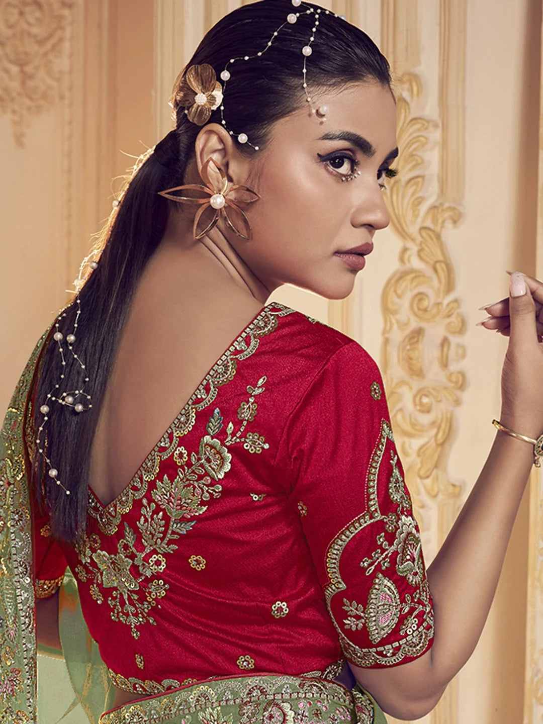 Khaki Paisley Polyester Saree | Indian Sarees