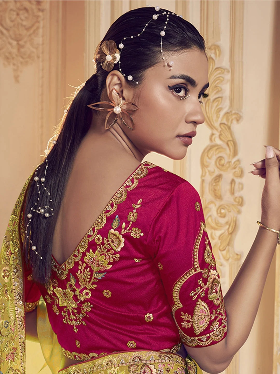 Yellow Paisley Polyester Saree | Indian Wedding Sarees