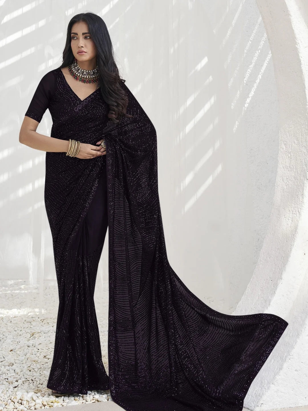 Womens Premium Fashion Ethnic Black Color Saree-MLSHWSA2058BLK0ONE