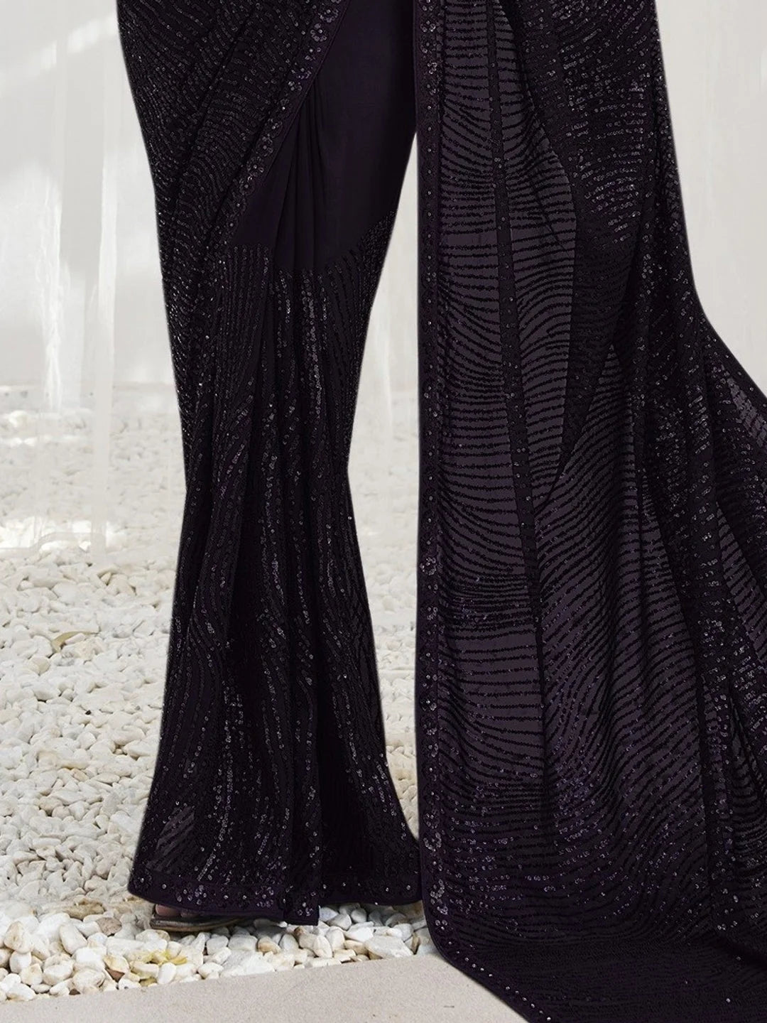 Black Paisley Polyester Saree | Modern Designer Sarees India