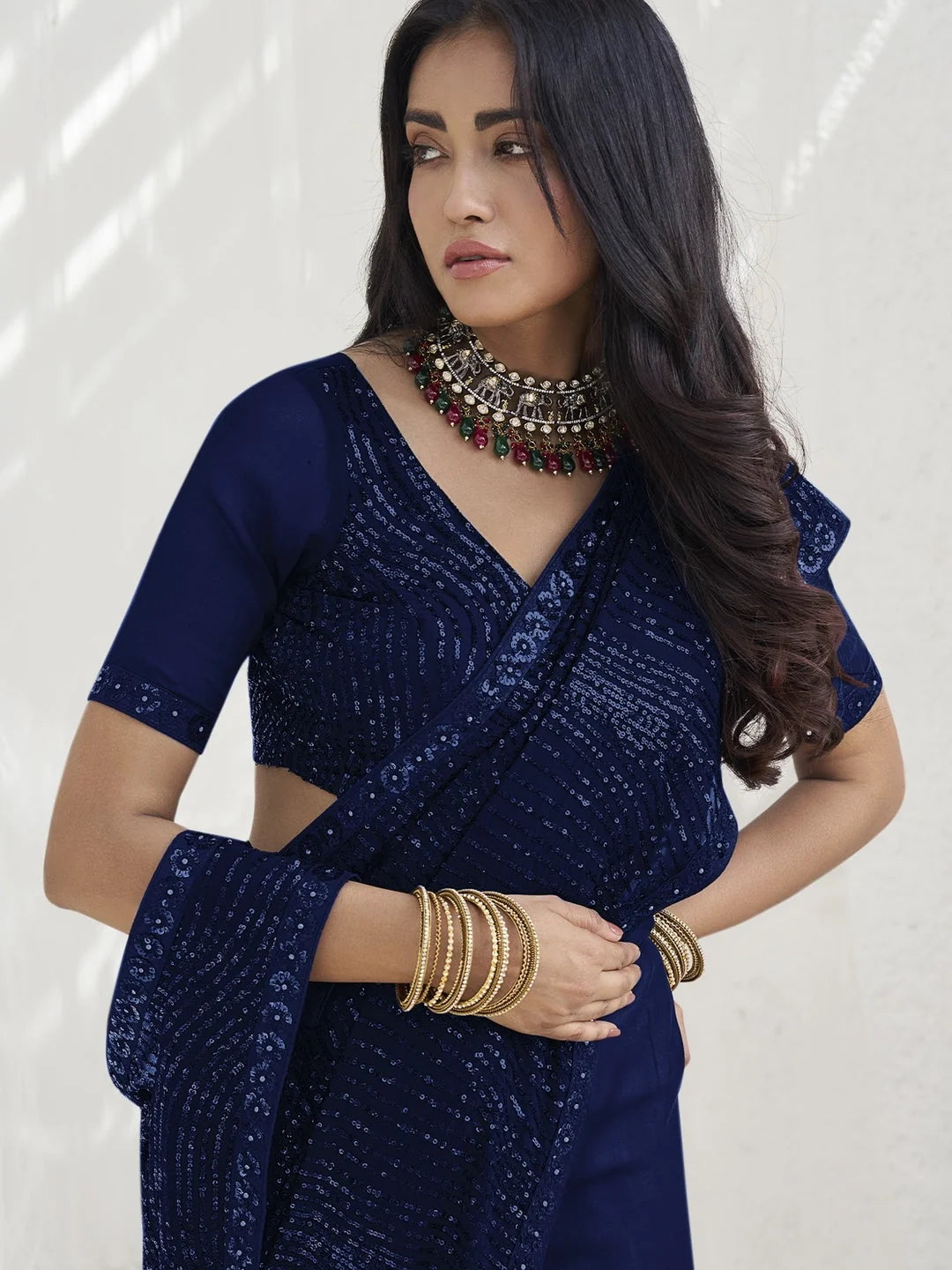 Blue Paisley Polyester Saree | Designer Sarees India