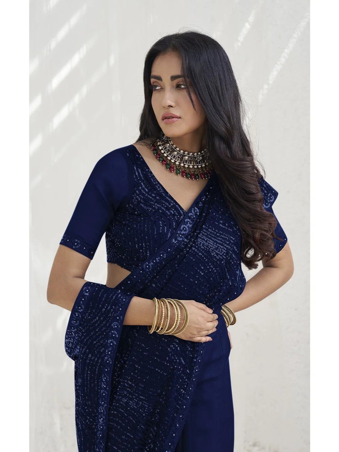 Blue Paisley Polyester Saree | Designer Sarees India