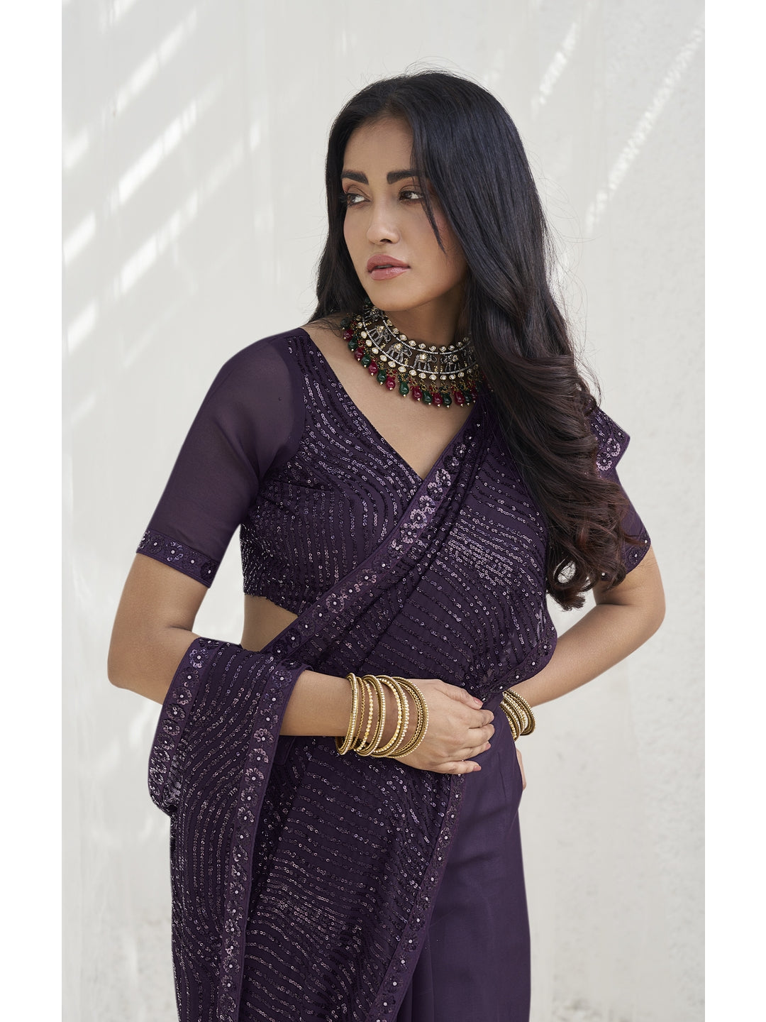 Purple Paisley Polyester Saree | Stylish Indian Wedding Sarees