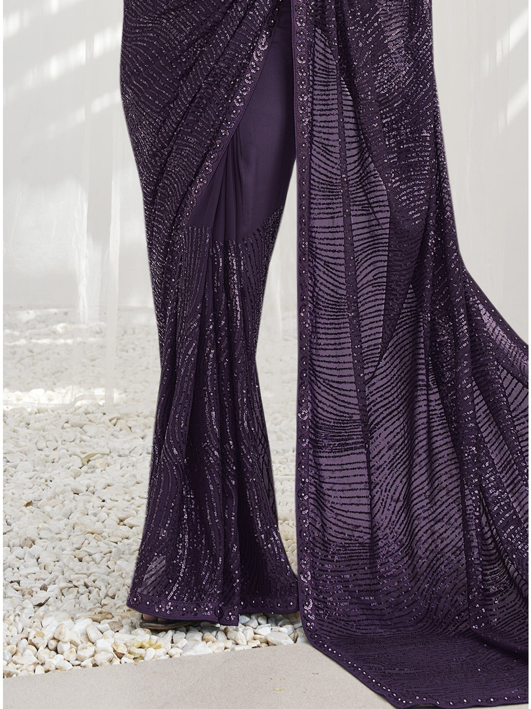Purple Paisley Polyester Saree | Stylish Indian Wedding Sarees