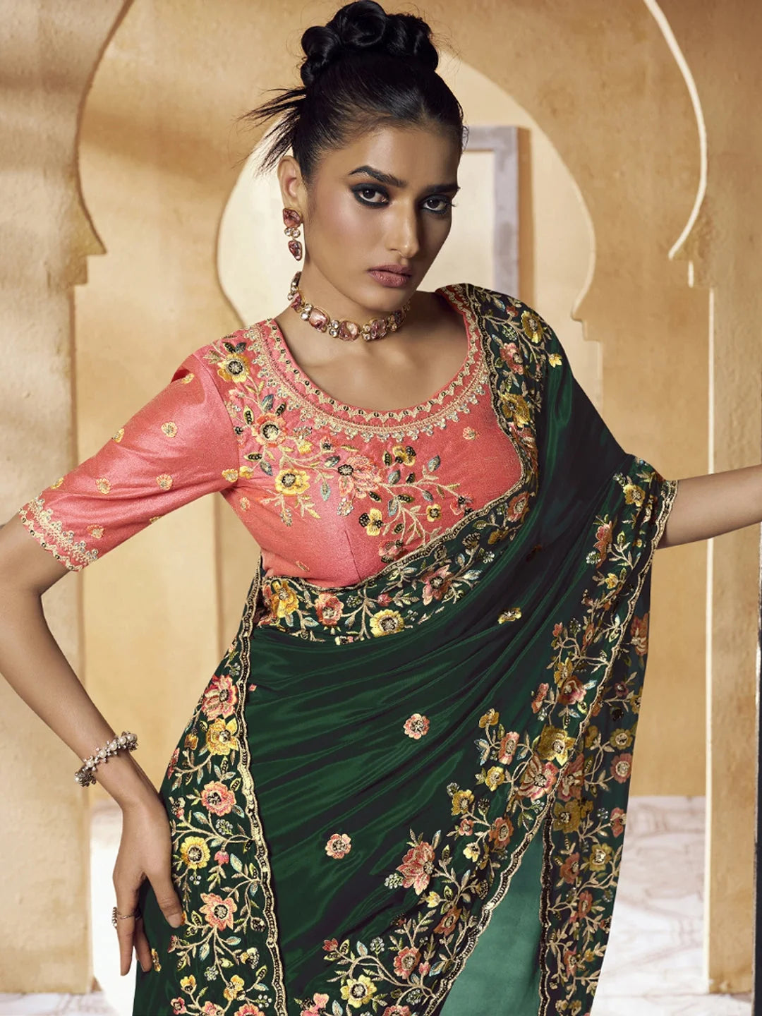 Green Paisley Polyester Saree | Indian Sarees Fashion