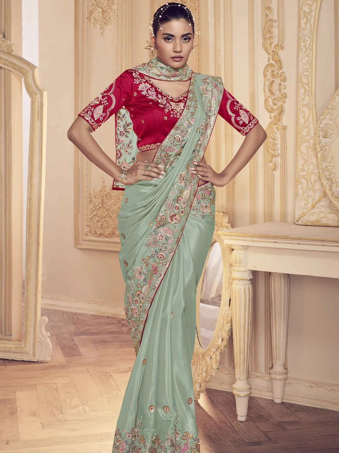 Womens Premium Fashion Ethnic Sea Green Color Saree-MLSHWSA2068SGR0ONE