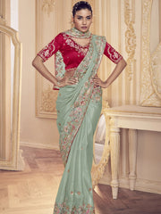 Womens Premium Fashion Ethnic Sea Green Color Saree-MLSHWSA2068SGR0ONE