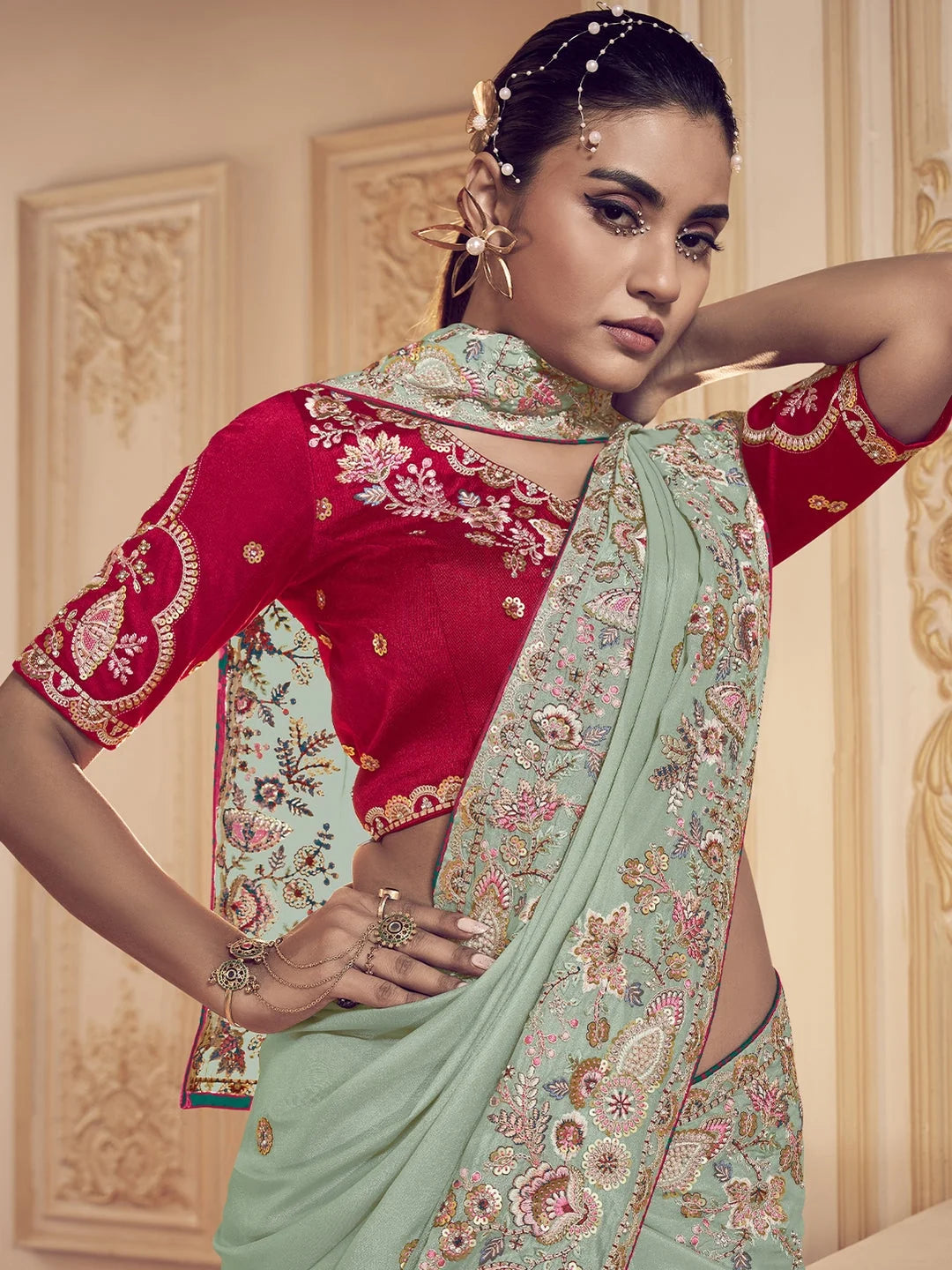Sea Green Paisley Saree | Exclusive Designer Sarees India