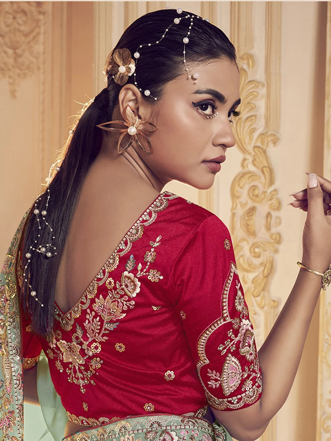 Sea Green Paisley Saree | Exclusive Designer Sarees India