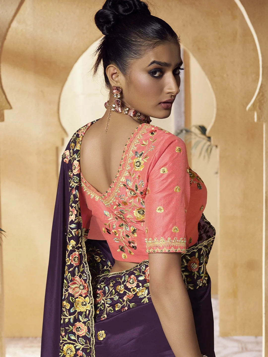 Purple Paisley Polyester Saree | Trendy Designer Sarees India