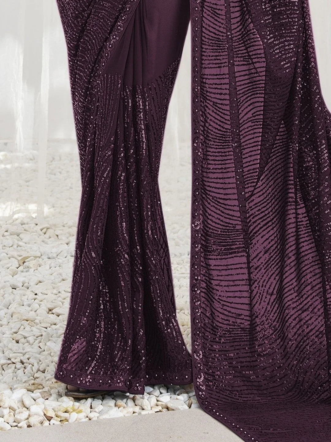 Maroon Paisley Polyester Saree | Banarasi Inspired Style