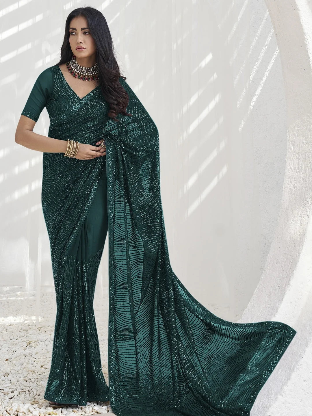 Womens Premium Fashion Ethnic Green Color Saree-MLSHWSA2059GRN0ONE