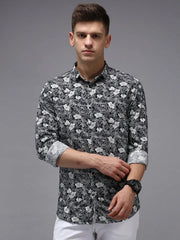 Men Blue Printed Casual Shirt-JHONOPRINT-1482-Navyblue