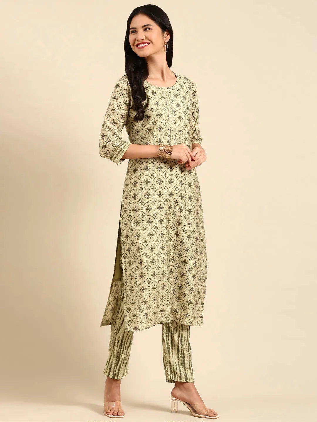 Olive Printed Kurta Set | Women's Cotton Indian Kurta Sets