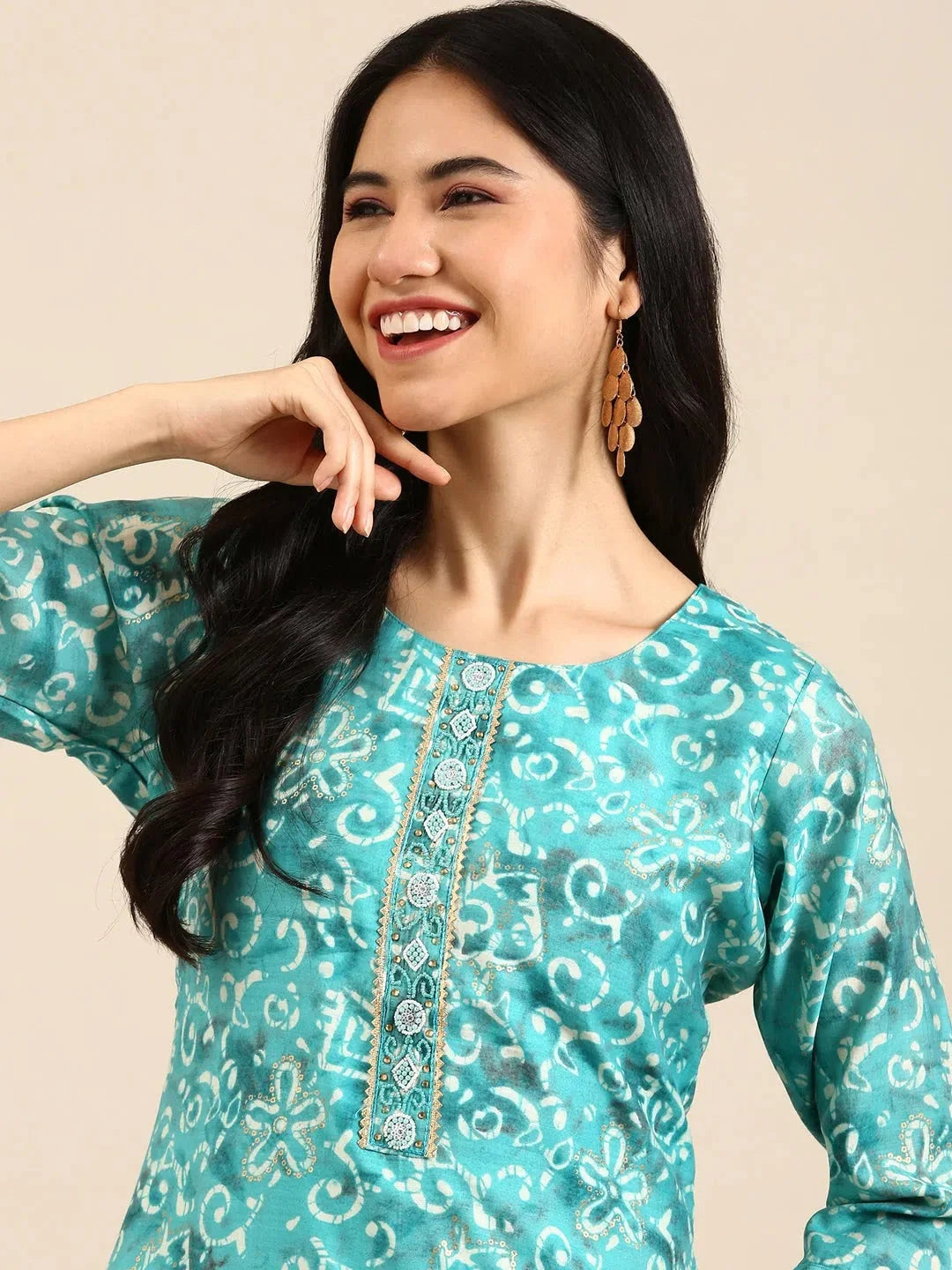 Turquoise Printed Kurta Set | Women's Designer Kurta Sets