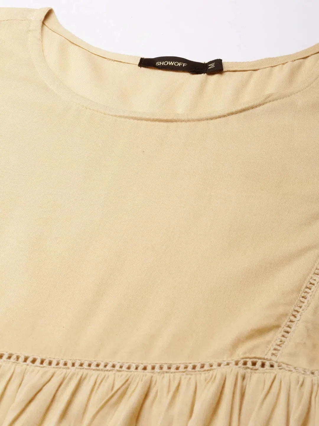 Cream Solid A-Line Kurti - Indian Kurta Ladies Tunic Top