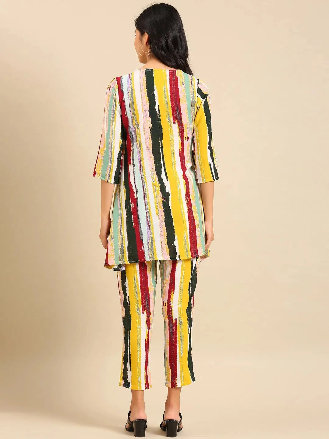 Multi Striped Women's Kurta Set | Polyester Indian Kurta Sets