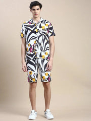 Men White Printed Casual Co ord Set-MARSHALL-1840-White