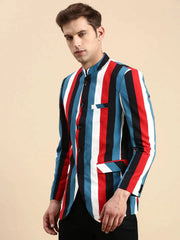 Men Multi Striped Party Blazer-SOBLZ-79-4-Multi