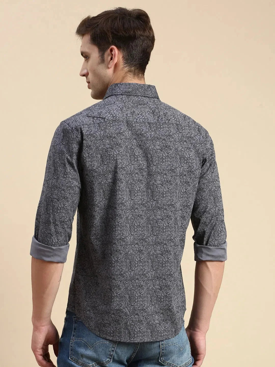 Men's Grey Printed Shirt | Casual Cotton Shirt - DesiQlo