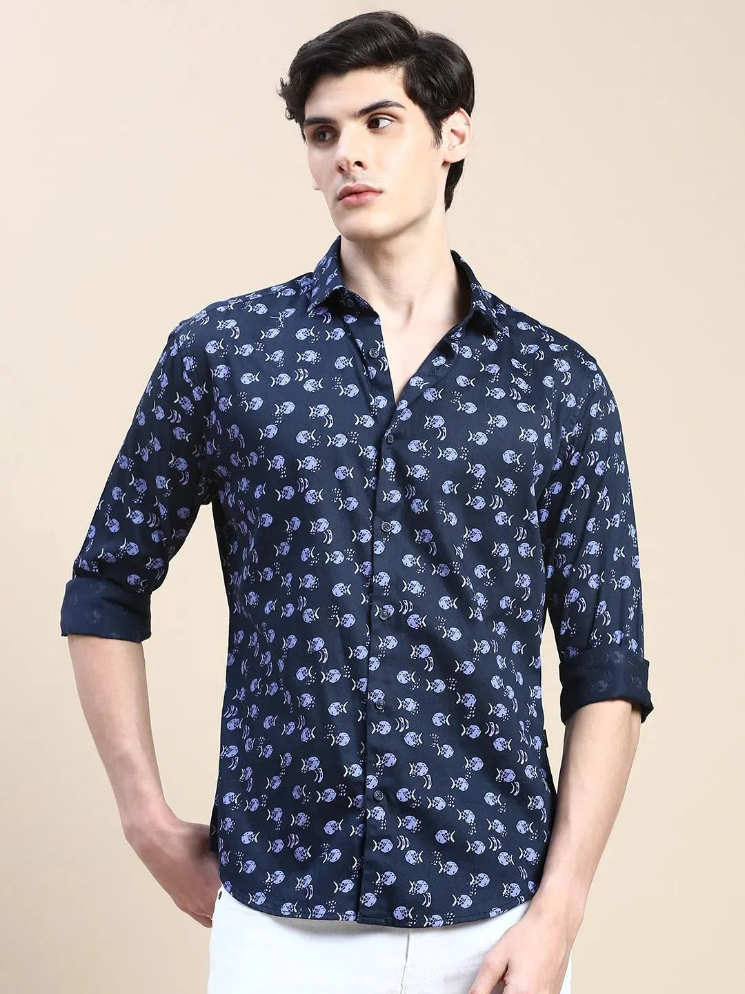 Navy Graphics Cotton Mens Shirt - Casual & Trendy DesiQlo Style