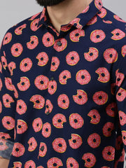 Men Navy Blue Printed Casual Shirt-GOLDENPRINT-1227-Navyblue