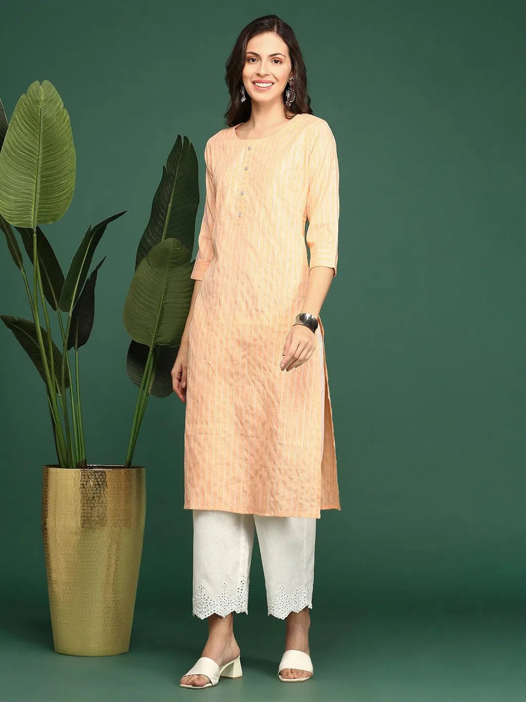 Orange Cotton Kurta: Women's Solid Indian Kurta Online