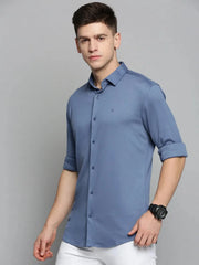 Men Blue Solid Casual Shirt-CARLOKNITS-3216-Blue