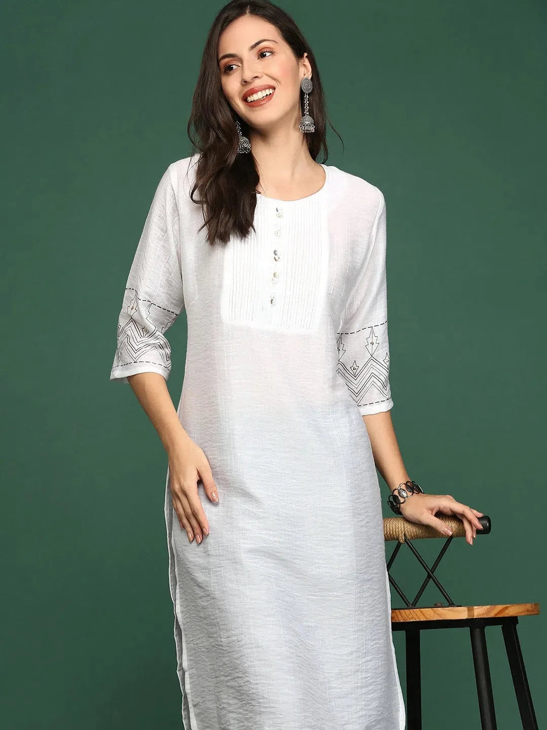 Elegant White Printed Indian Kurta - DesiQlo Women's Kurtas
