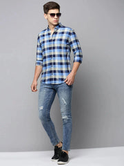 Men Blue Checked Casual Shirt-AVACHECKS-5027-Blue