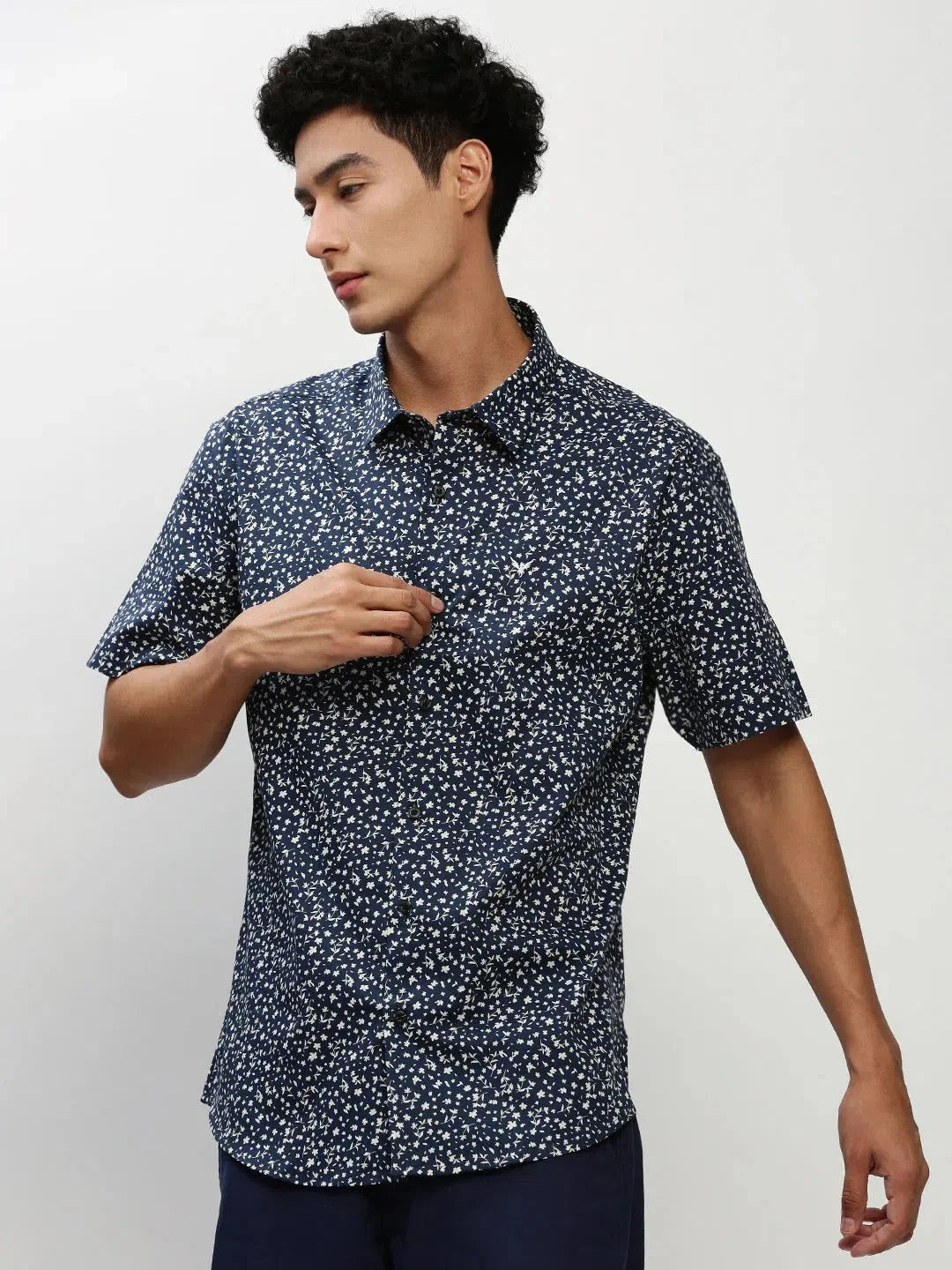 Trending Navy Printed Mens Shirt - Cotton Casual Shirt | DesiQlo