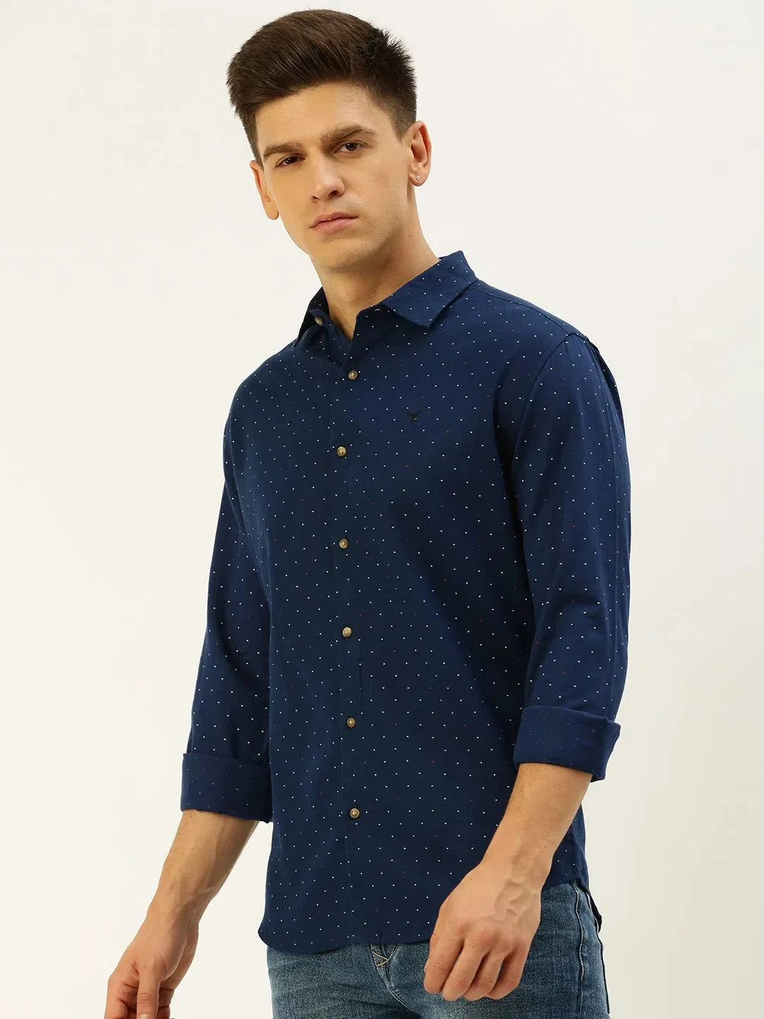 Navy Printed Linen Shirt - Mens Casual Style | DesiQlo