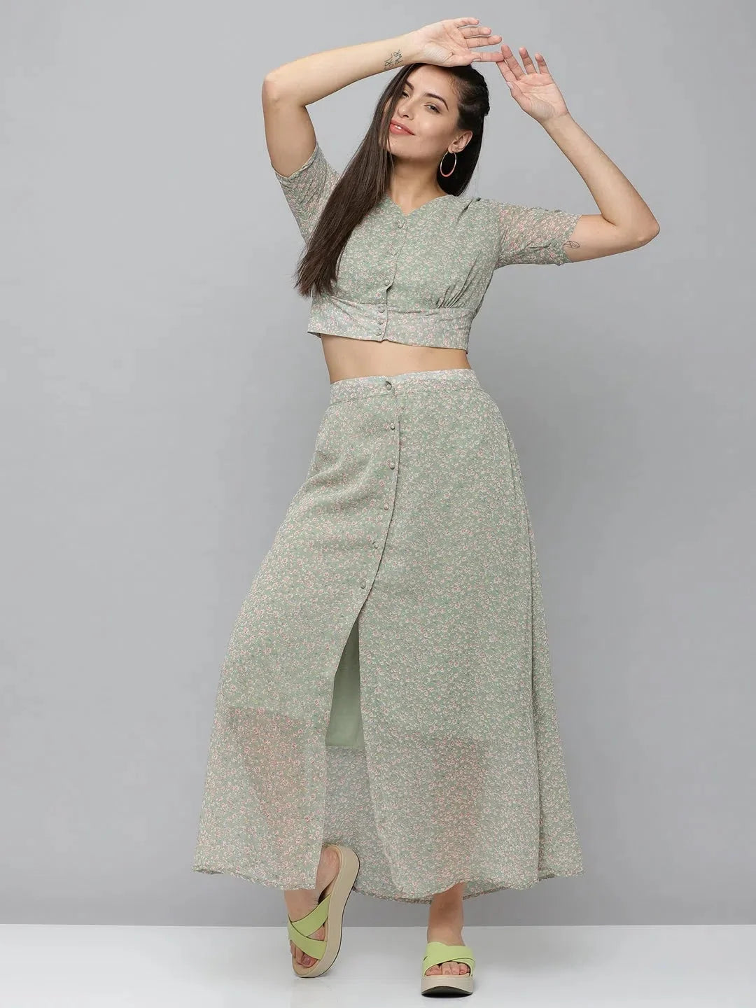 Green Printed Co Ord Sets for Women | Trendy Two Piece Sets