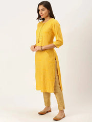 Women's Yellow Printed Straight Kurtas-HO-1430-Yellow