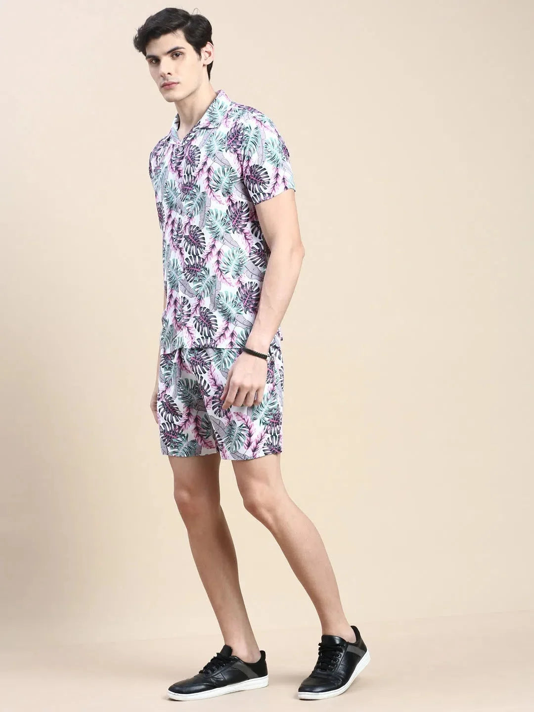 Men's Printed Co ord Sets - Casual White Two Piece Sets