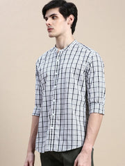 Men White Checked Casual Shirt-LAVINIA-8029-White