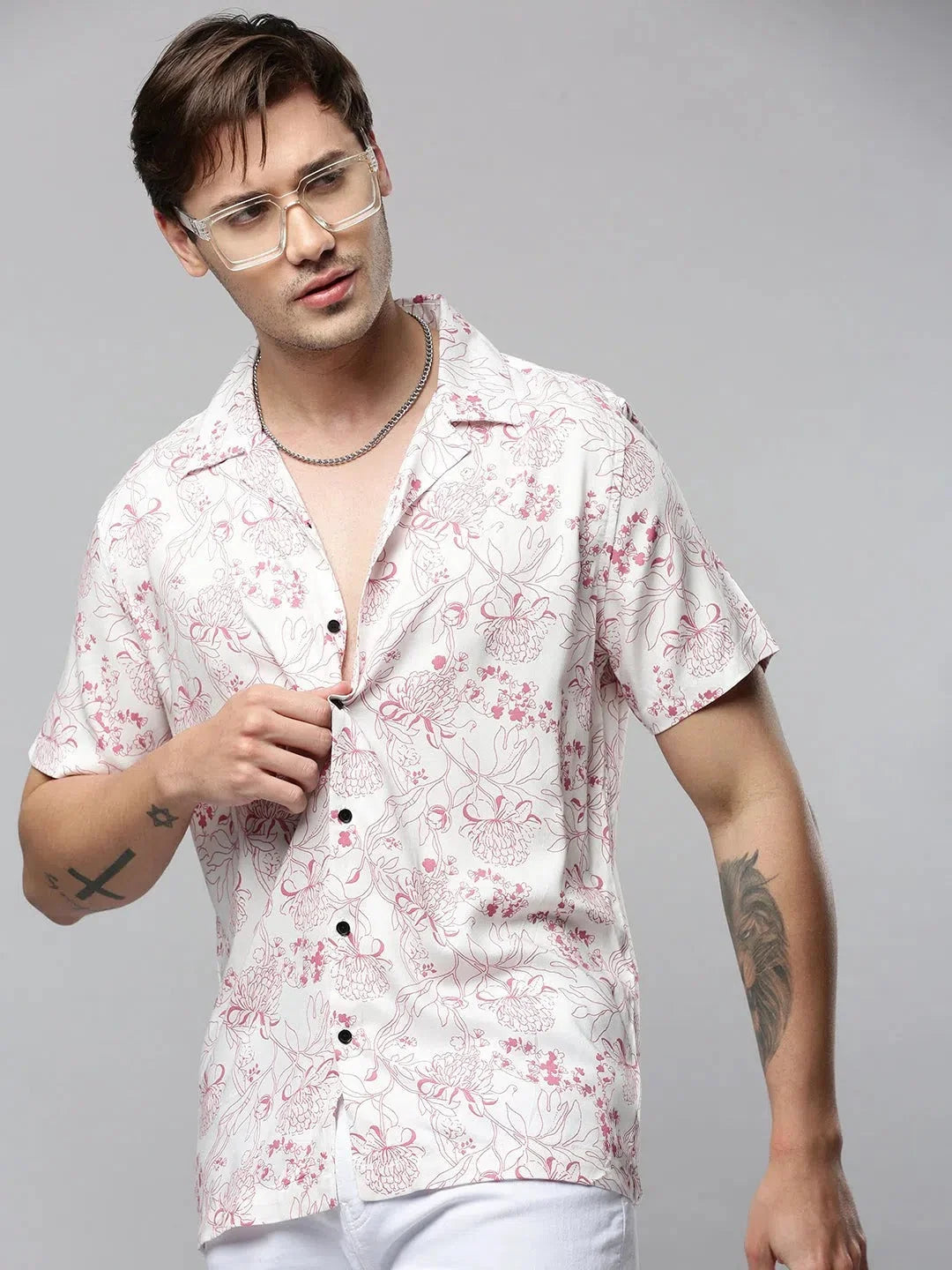 Men White Printed Casual Shirt-RESORTPRINT-5291-White