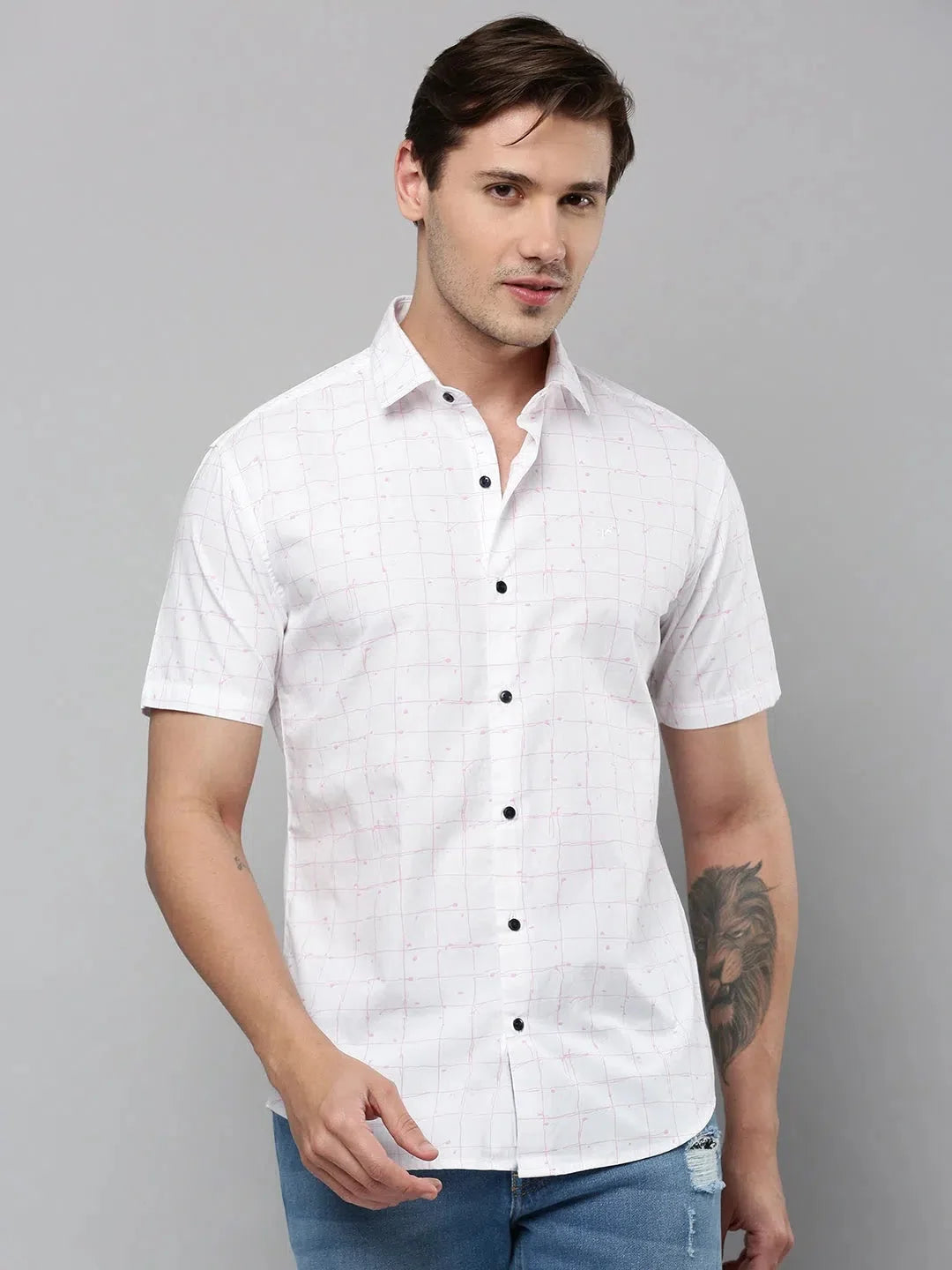White Checked Cotton Mens Shirt | Casual Fashion DesiQlo