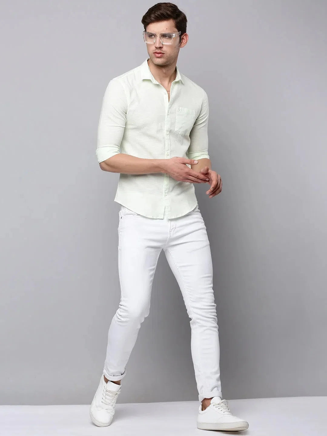 Green Cotton Shirt for Men - Solid Casual Fit | DesiQlo