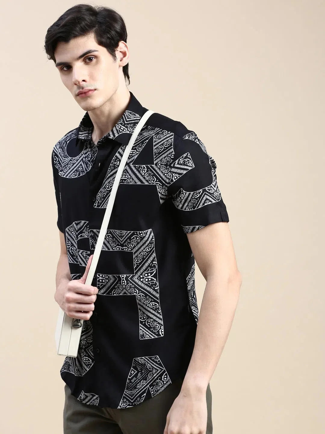 Men Black Printed Casual Shirt-GEORGE-1614-Black