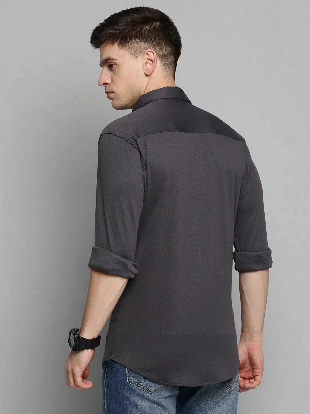 Men's Grey Solid Cotton Shirt | Modern Casual Mens Shirt