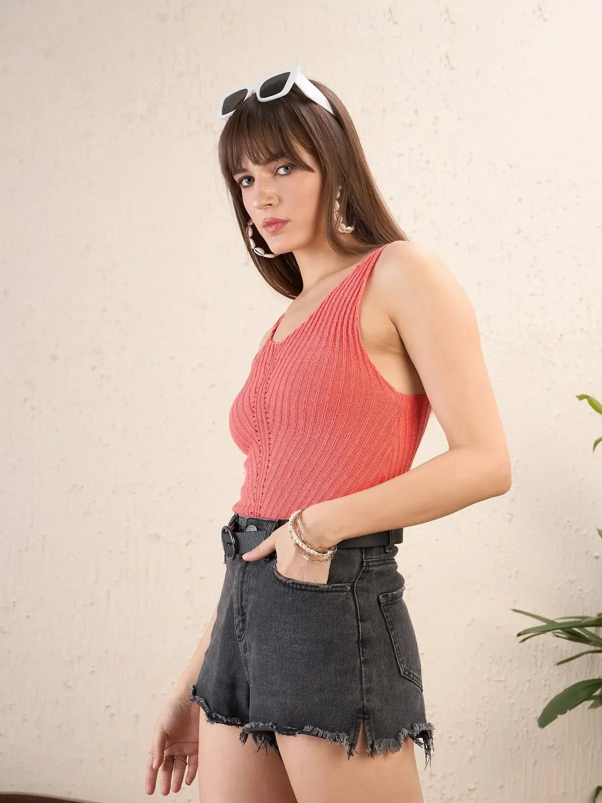 Pink Scoop Neck Sleeveless Crochet Top | Women's Tank Tops