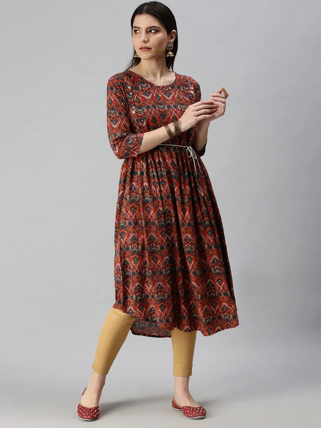 Women's Printed A-Line Kurta - Pink Cotton Indian Kurtis Online