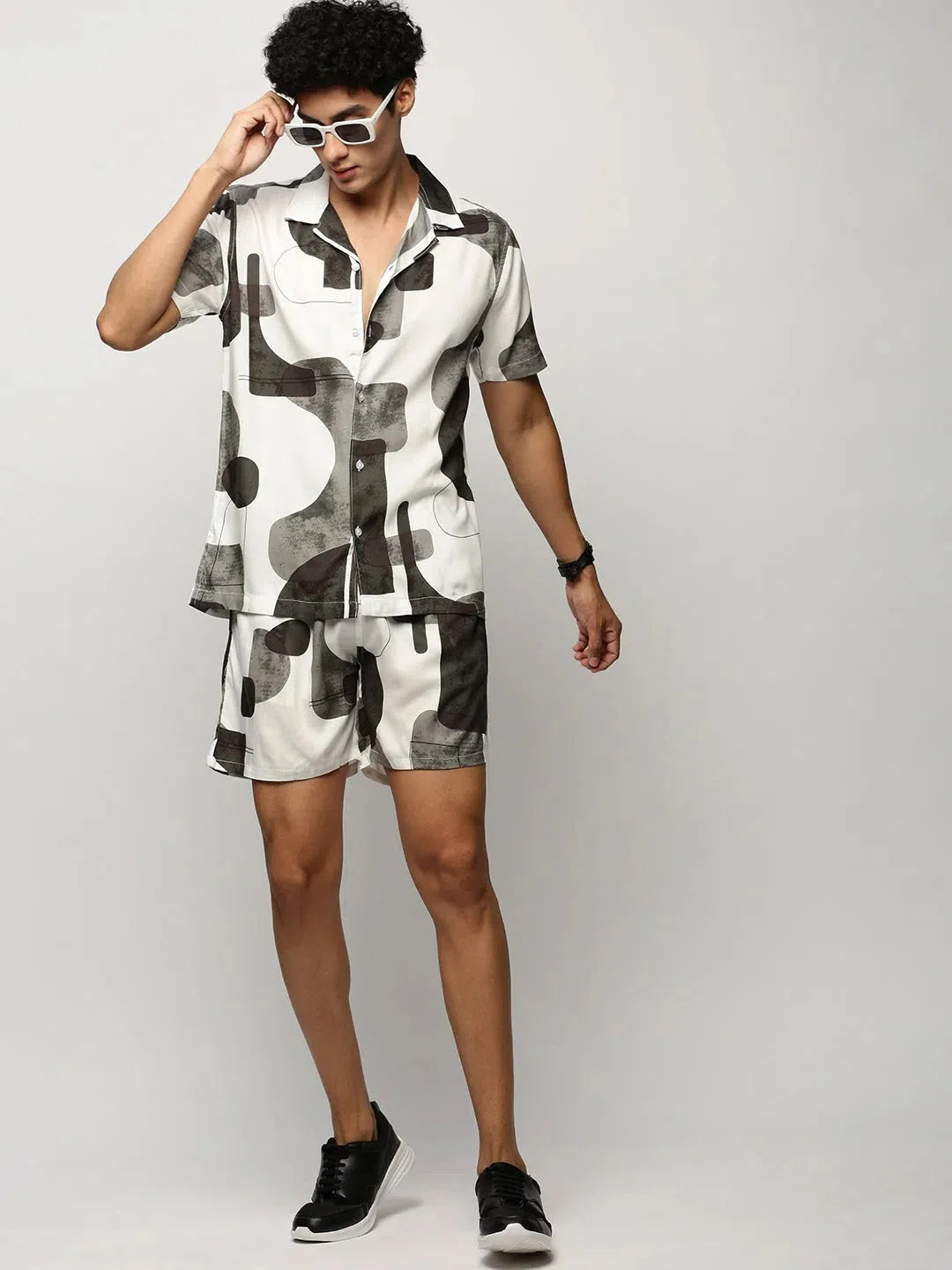 White Printed Men's Casual Co ord Sets | Showoff