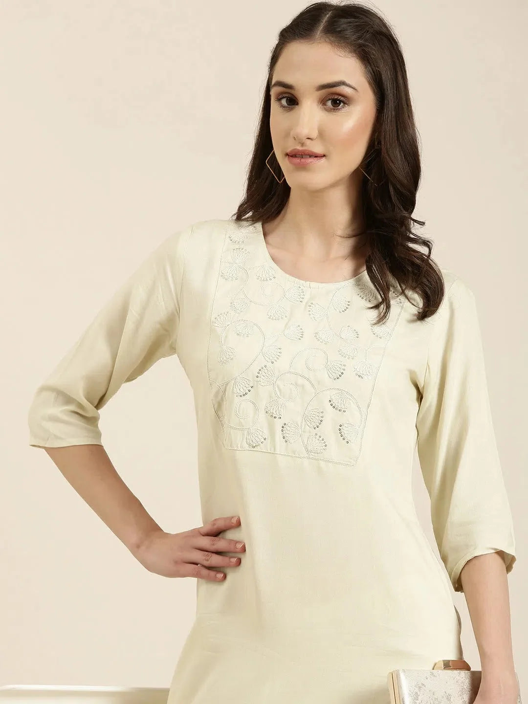 Cream Solid Cotton Kurta - Simple & Chic Indian Kurta for Women