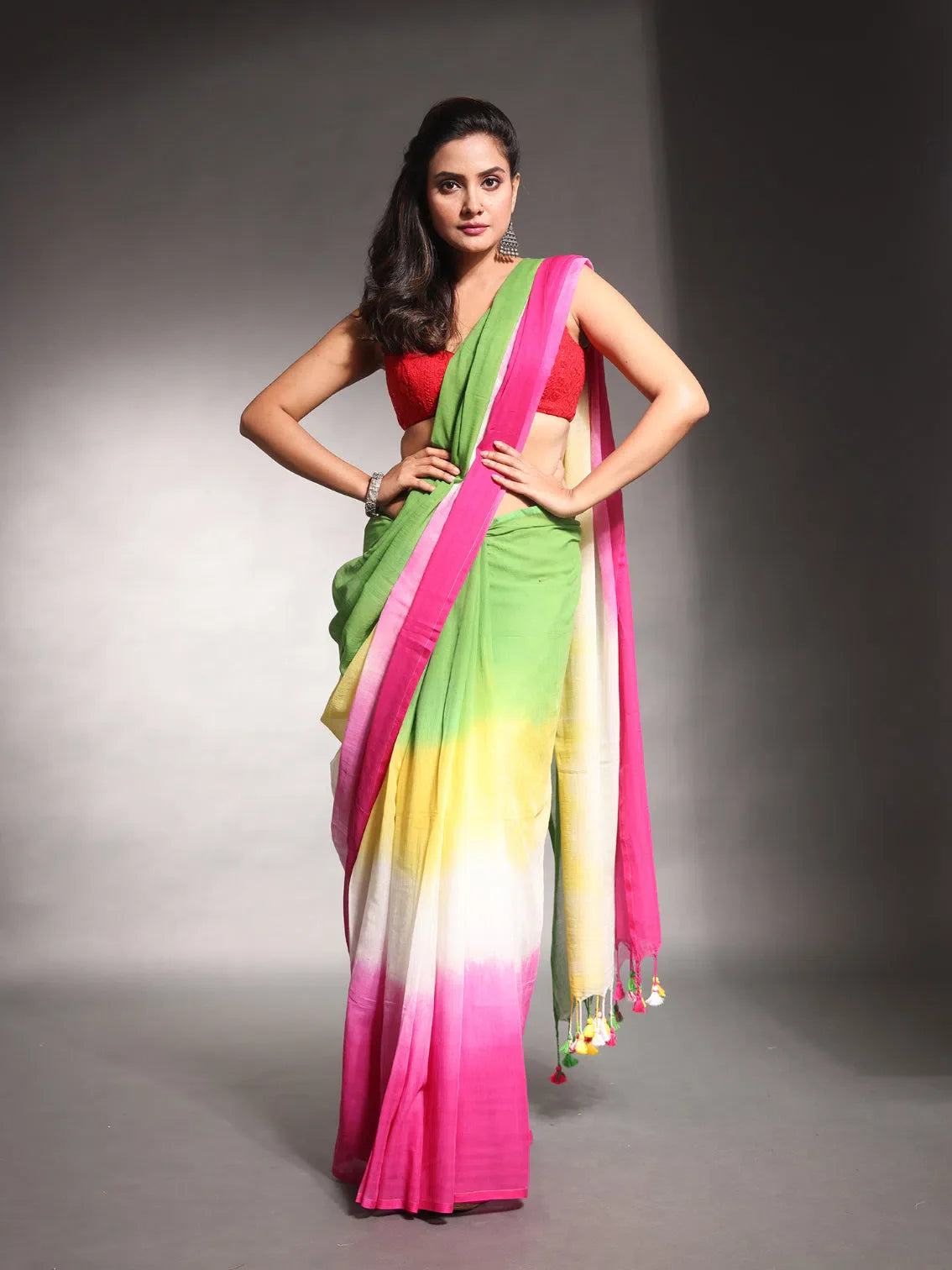 Multicolor Tie Dye Cotton Indian Sari | Designer Sarees India
