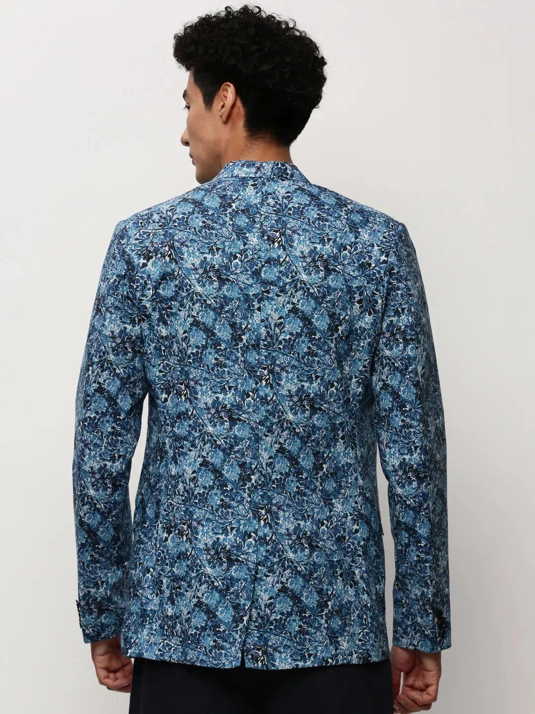 Blue Print Blazer - Men's Nehru Jacket Wedding Style Update
